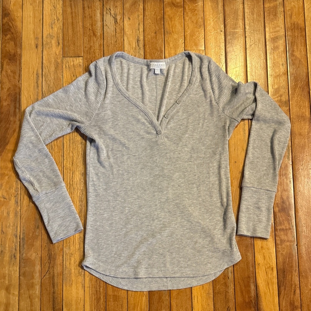 PJ Salvage Long Sleeve Henley Gray Top